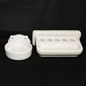 Vintage White Porcelain Toothbrush Holder And Cup Holder Bath Fixtures